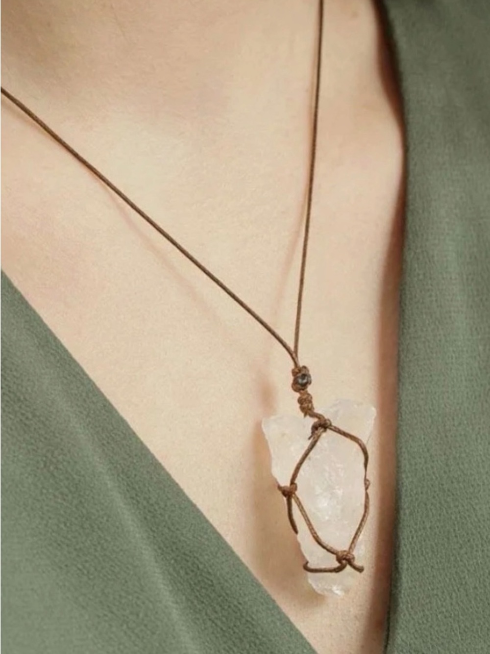 Mindful Souls Wrapped Raw Clear Quartz Necklace New/In  Branded Pouch